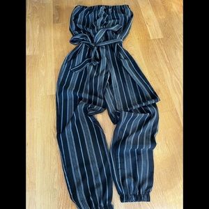 Black  and white pinstripe jumpsuit